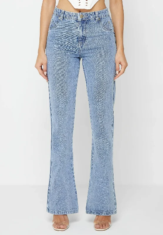 Mid Rise Flared Jeans - Mid Blue