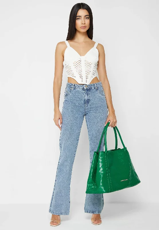 Mid Rise Flared Jeans - Mid Blue