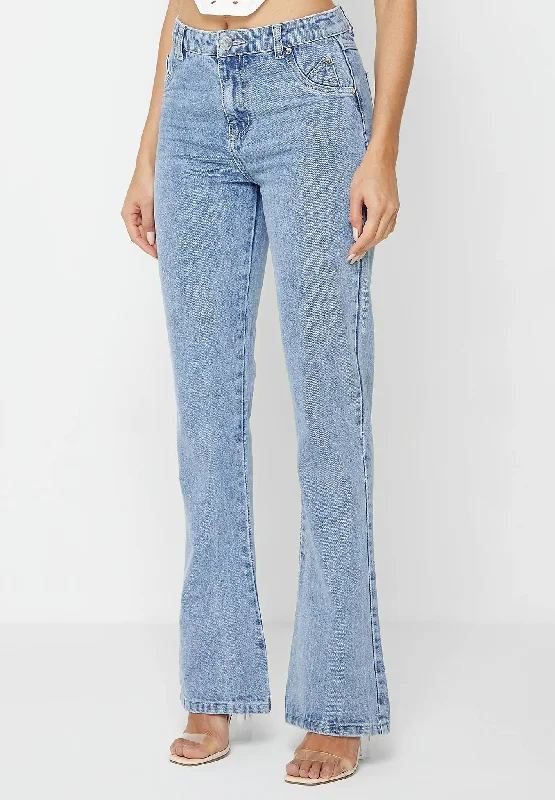 Mid Rise Flared Jeans - Mid Blue