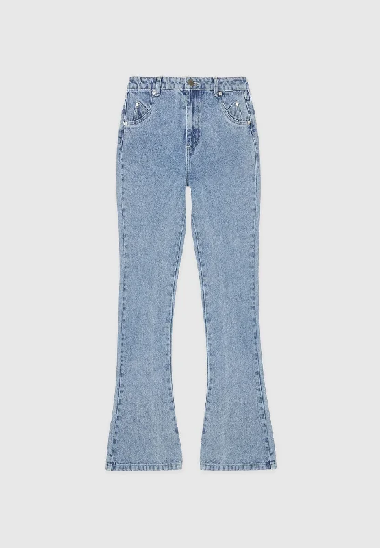 Mid Rise Flared Jeans - Mid Blue