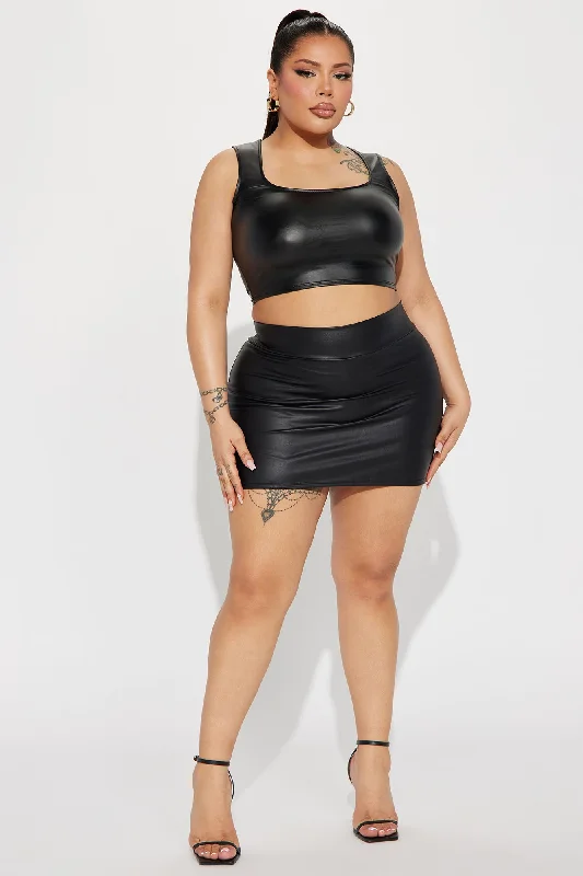 Missy Faux Leather Mini Skort - Black