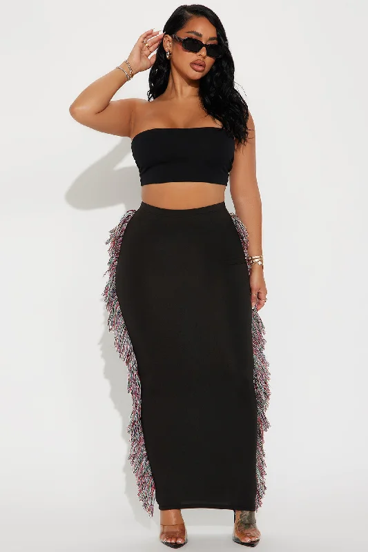 Moves To Make Fringe Maxi Skirt - Black/combo