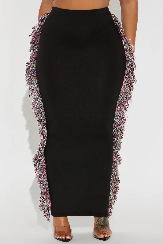 Moves To Make Fringe Maxi Skirt - Black/combo