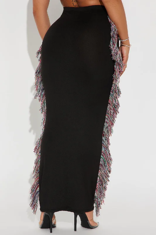 Moves To Make Fringe Maxi Skirt - Black/combo