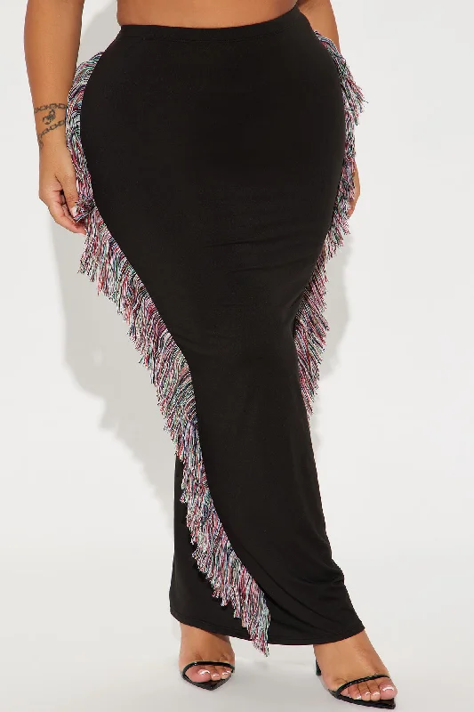 Moves To Make Fringe Maxi Skirt - Black/combo