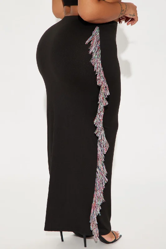 Moves To Make Fringe Maxi Skirt - Black/combo