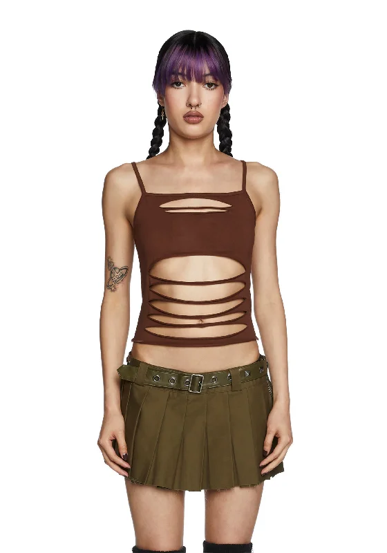 Never Conform Slashed Tank - Brown