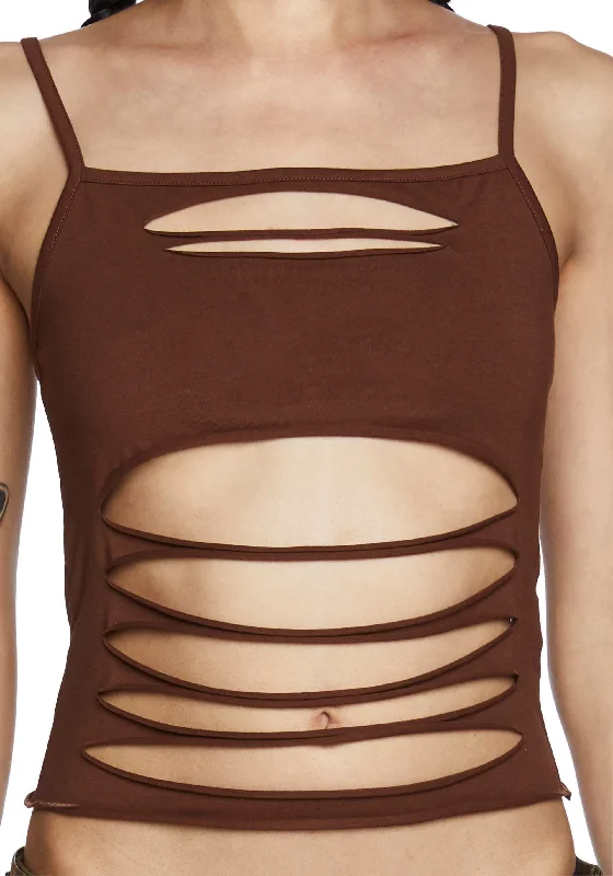 Never Conform Slashed Tank - Brown