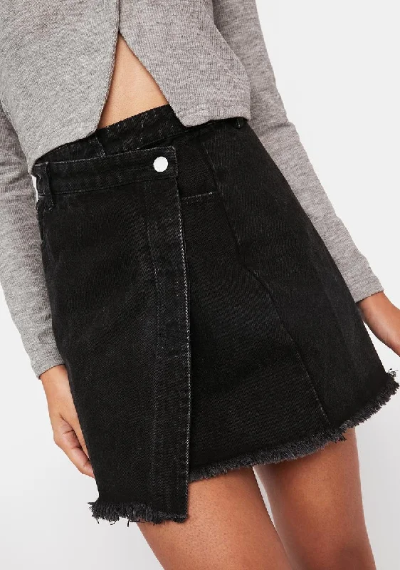 Night A Lotta Talk Wrap Denim Mini Skirt