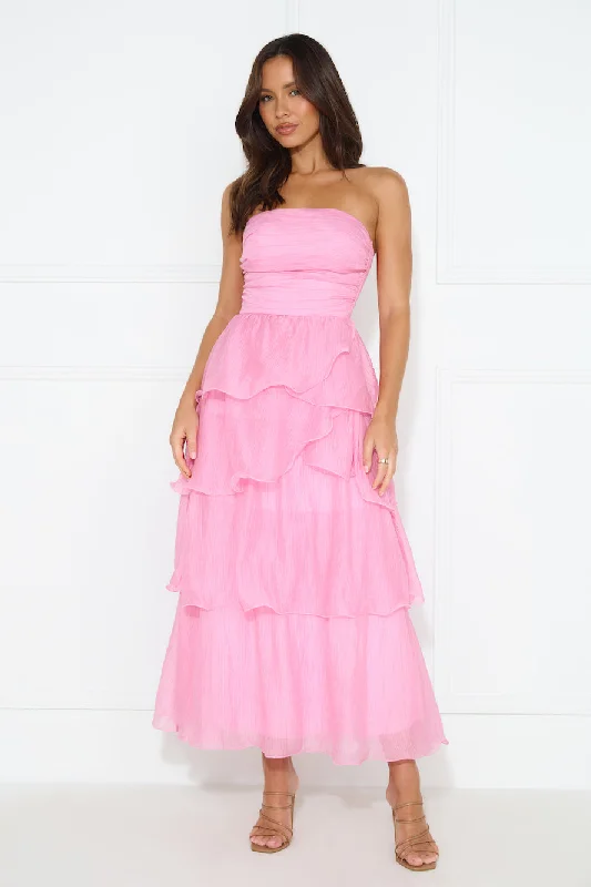 Number One Option Strapless Midi Dress Pink