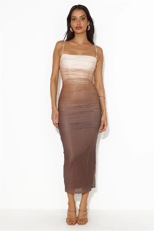 Ombre Lover Mesh Midi Dress Brown