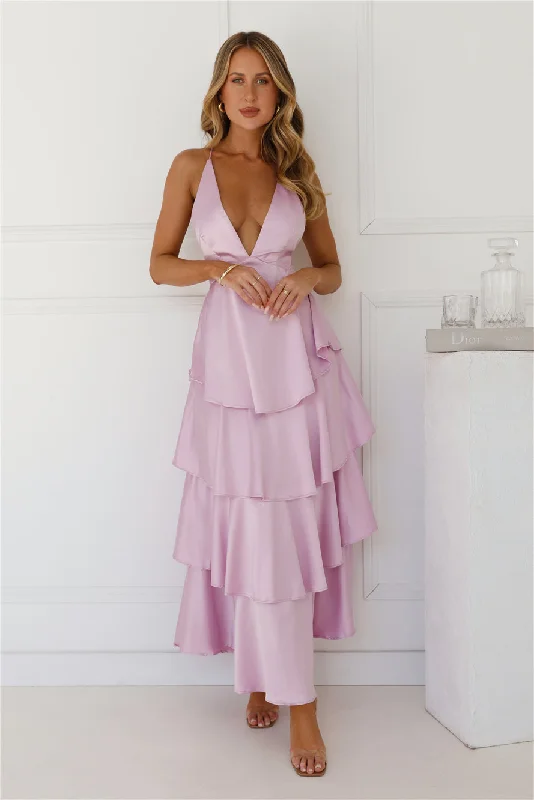 Party Of The Year Satin Maxi Dress Lilac