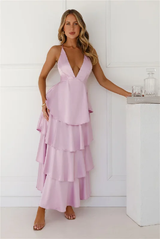 Party Of The Year Satin Maxi Dress Lilac