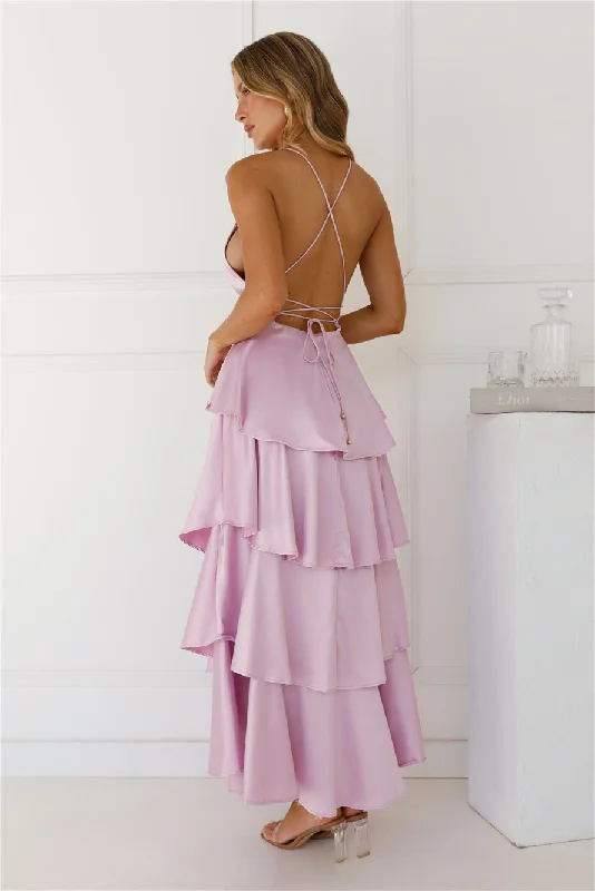 Party Of The Year Satin Maxi Dress Lilac