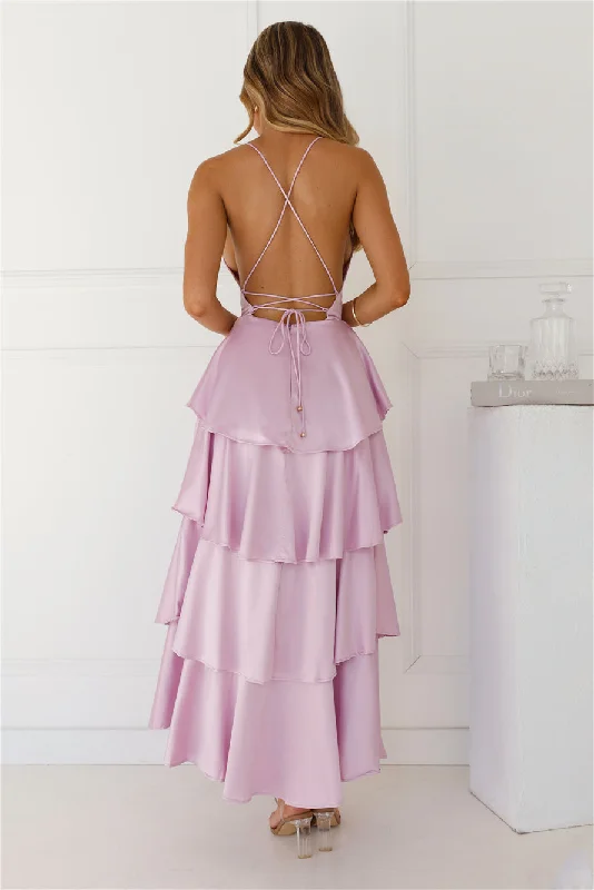 Party Of The Year Satin Maxi Dress Lilac