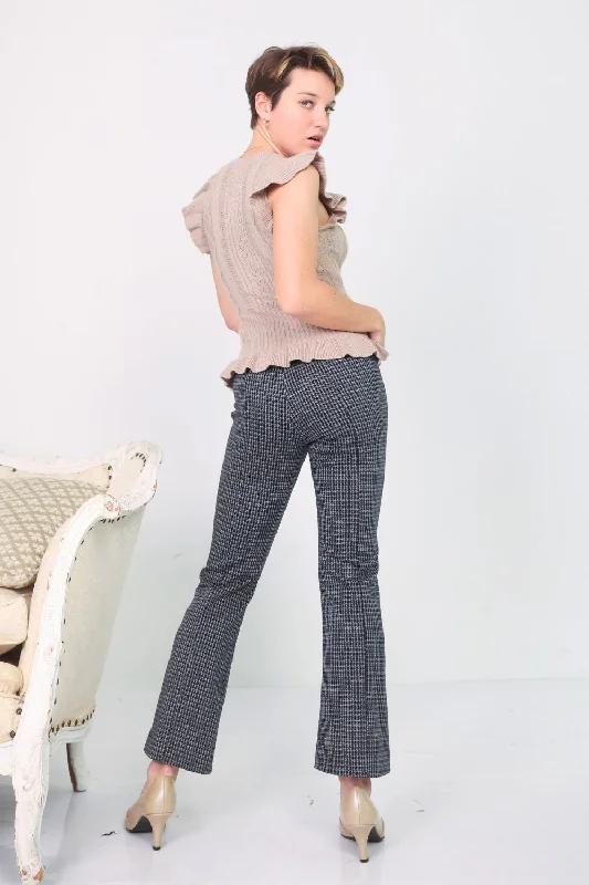 Petite High Rise Flare Leg Pintuck Pants (Navy)