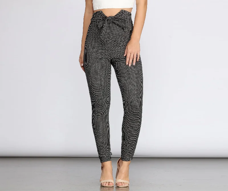 Polka Dot Tie Waist Skinny Pants