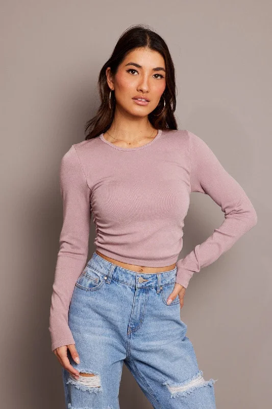 Purple Seamless Top Long Sleeve Side Ruched