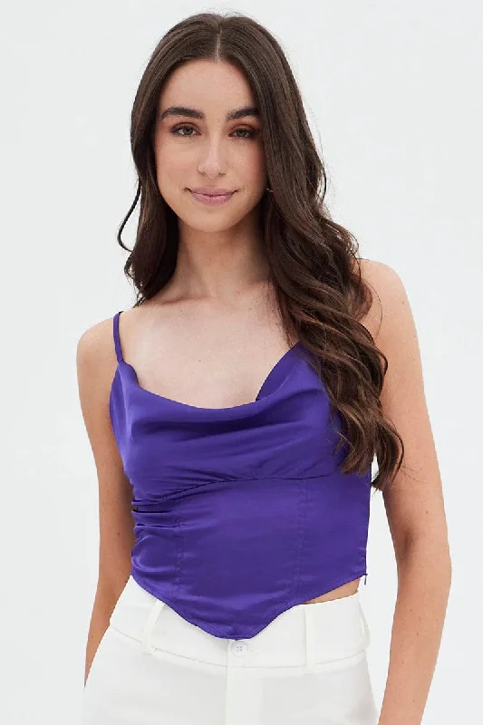 Purple Sleeveless Satin Cami Top