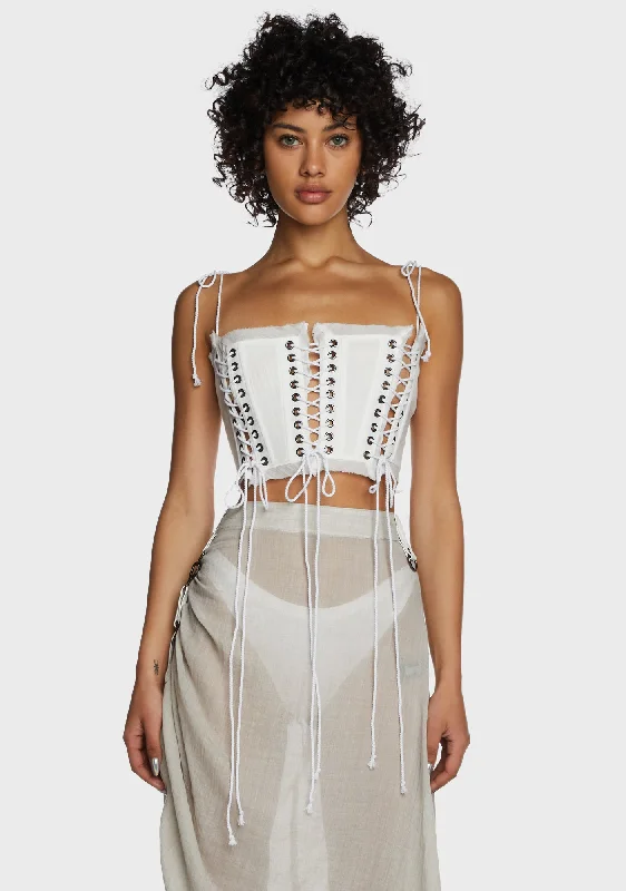 Replay Multi Lace-Up Corset Top - White