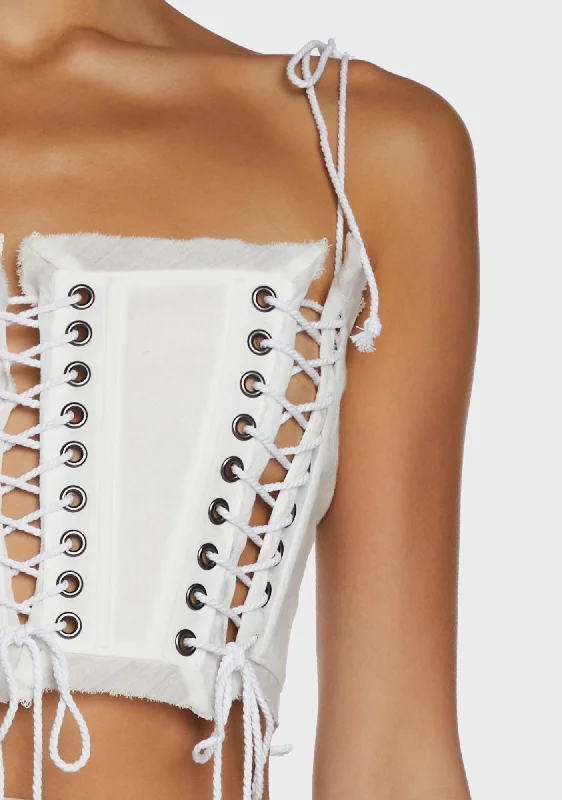 Replay Multi Lace-Up Corset Top - White