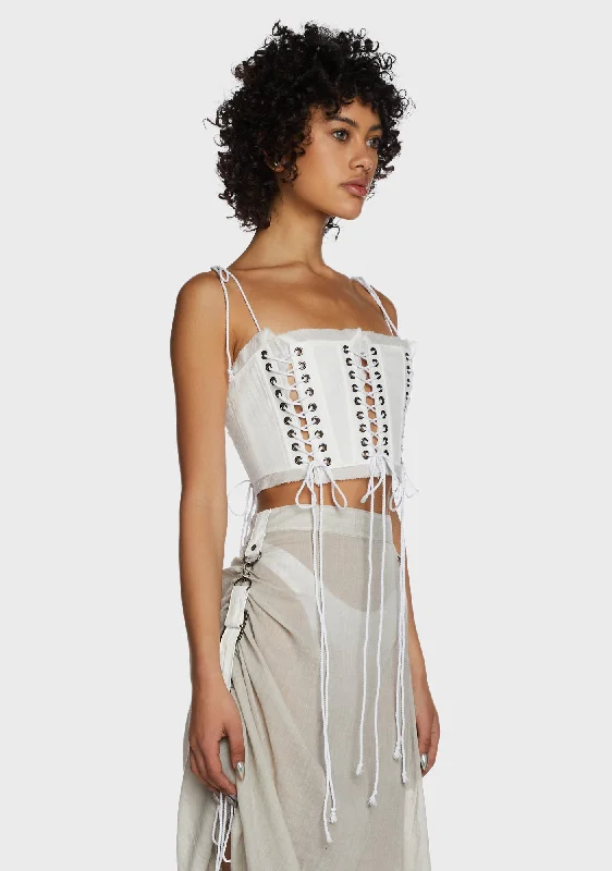 Replay Multi Lace-Up Corset Top - White