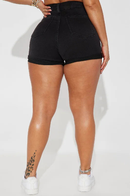 Rock Solid Denim Shorts - Black