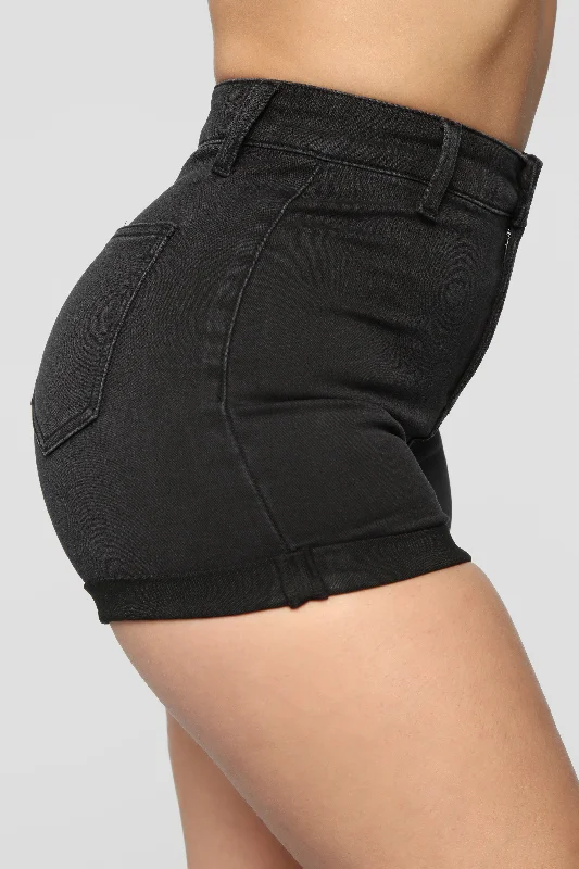 Rock Solid Denim Shorts - Black