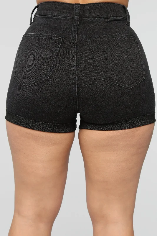 Rock Solid Denim Shorts - Black