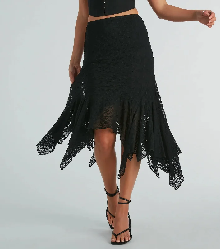 Romance Me High-Rise Hanky Lace Midi Skirt