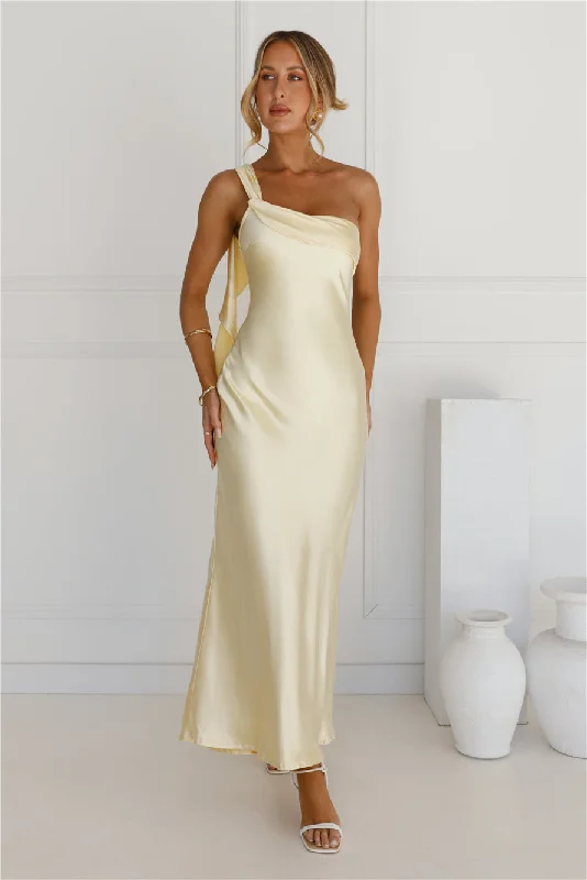 Romantic Tales Satin One Shoulder Maxi Dress Yellow