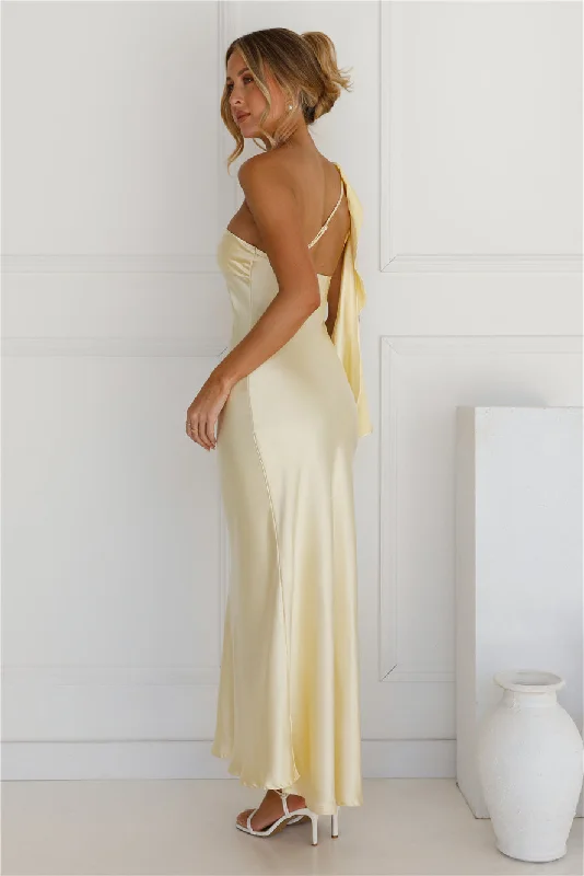 Romantic Tales Satin One Shoulder Maxi Dress Yellow