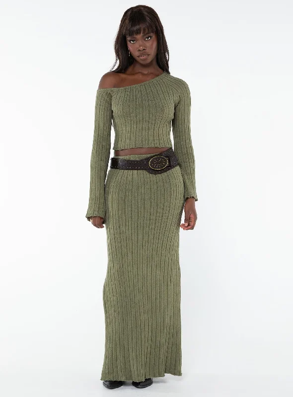 Santorini Knit Maxi Skirt Green