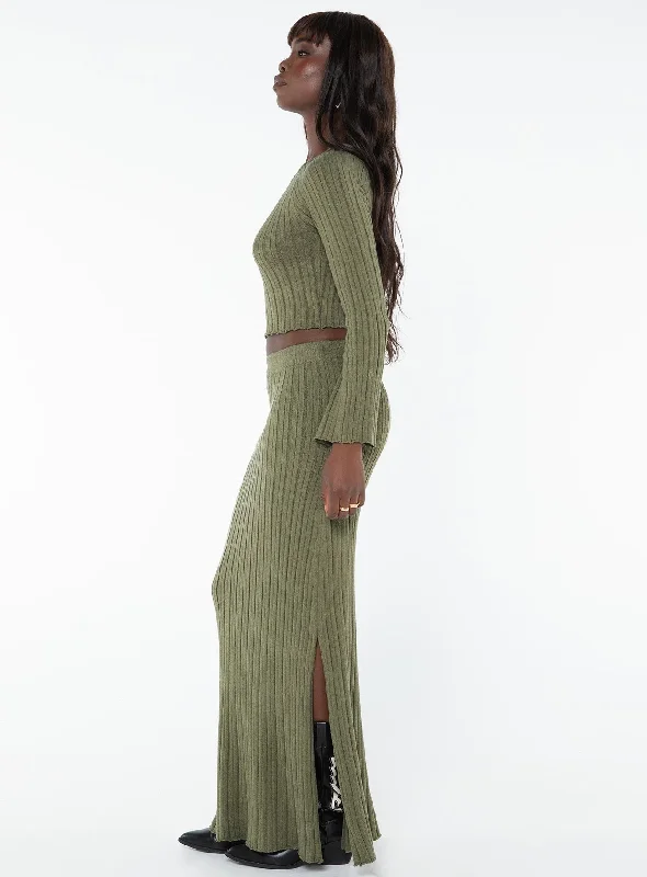 Santorini Knit Maxi Skirt Green