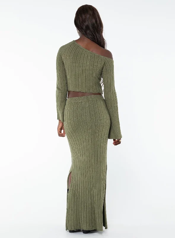 Santorini Knit Maxi Skirt Green