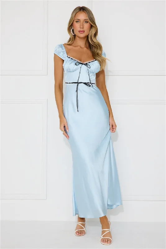 Satin Ribbons Maxi Dress Blue