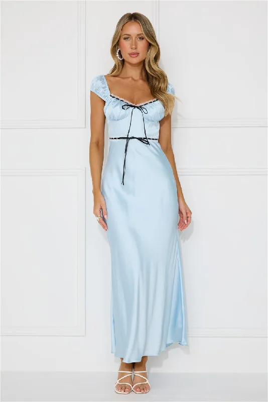 Satin Ribbons Maxi Dress Blue