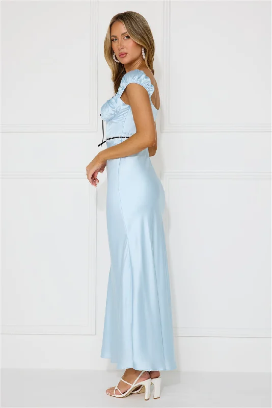 Satin Ribbons Maxi Dress Blue