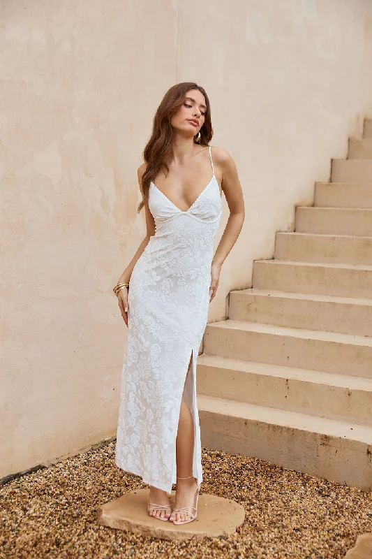 Seaside Sanctuary Mesh Maxi Dress White