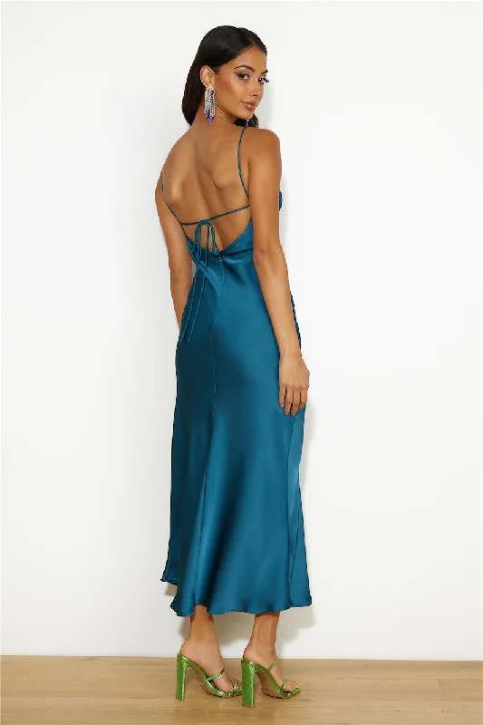 Seen At The Ball Satin Midi Dress Blue