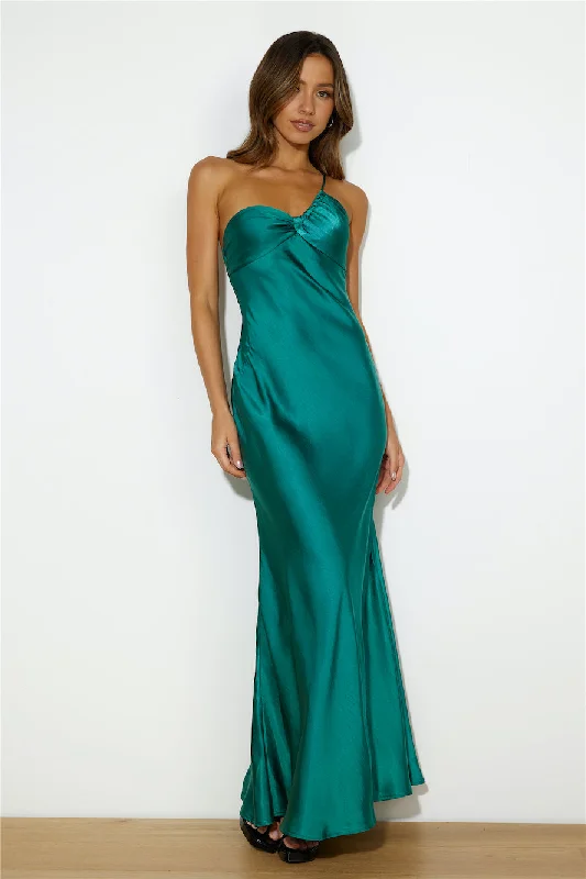 Silk Statement Satin Maxi Dress Teal