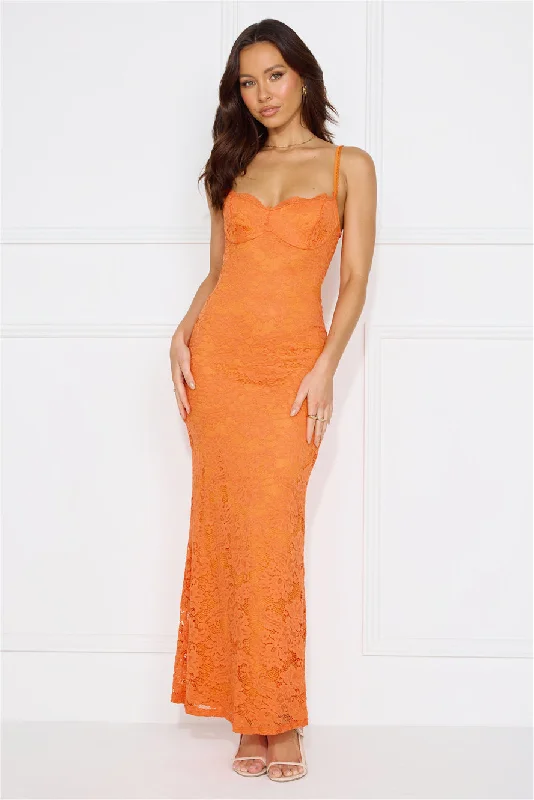 Soft Sweet Lace Maxi Dress Orange