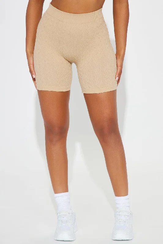 Sophia Textured Biker Short - Taupe