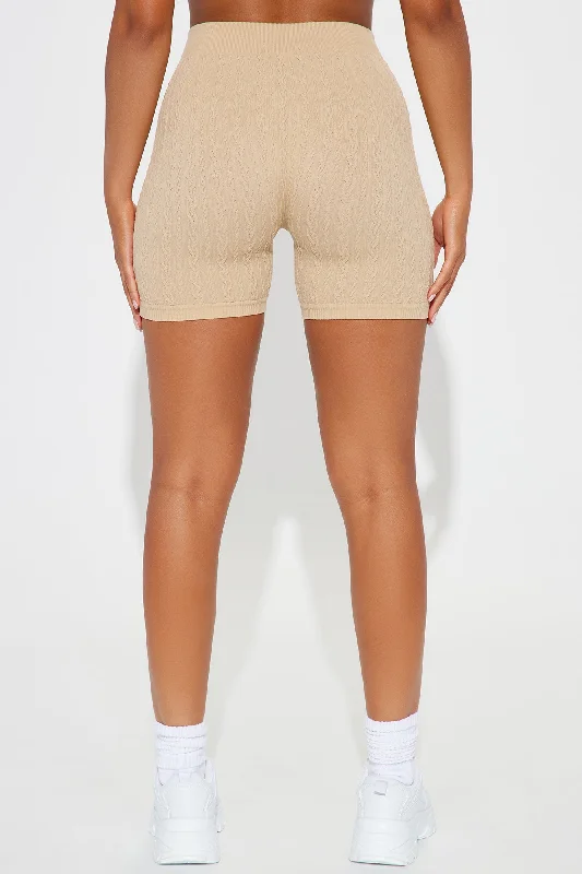 Sophia Textured Biker Short - Taupe