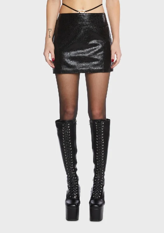 Strappy Black Faux Leather Mini Skirt