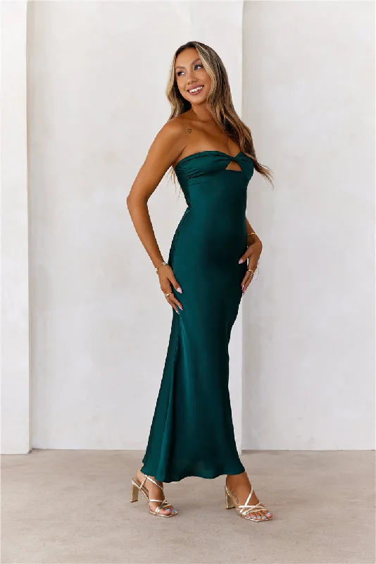 Style At Nightfall Satin Strapless Midi Dress Green