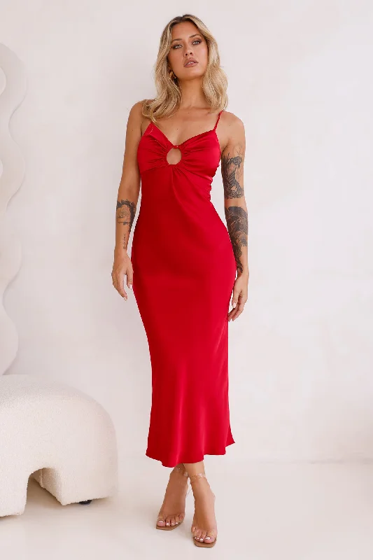 Style Compass Satin Midi Dress Red