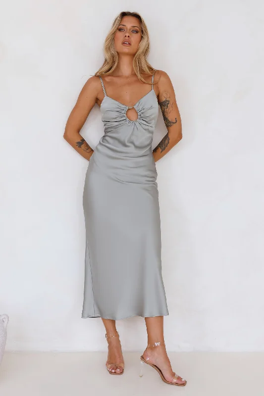 Style Compass Satin Midi Dress Sage