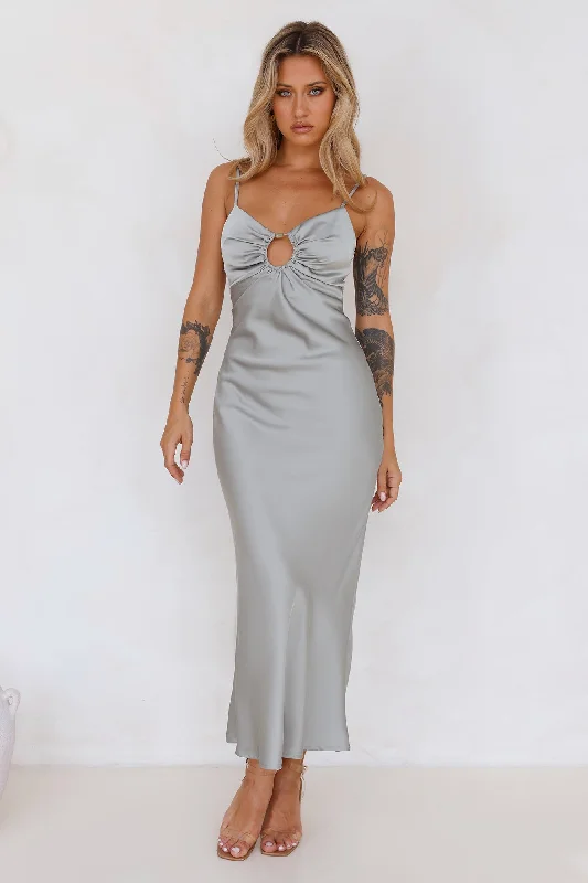 Style Compass Satin Midi Dress Sage