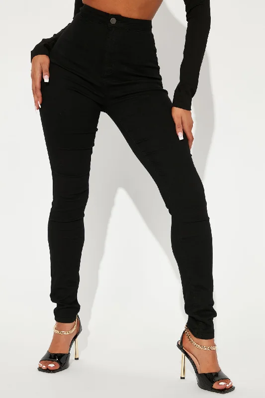 Super High Waist Denim Skinnies - Black